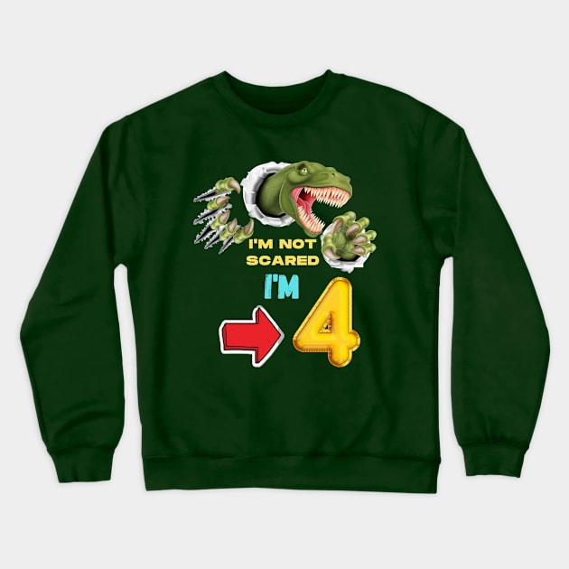 4th Birthday Dinosaur Roaring Crewneck Sweatshirt by ALBOYZ